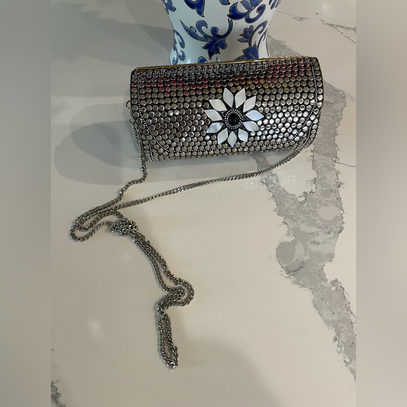 Unique Antik Kraft Mother of Pearl Cylinder Tube Floral Clutch Purse - Picture 2 of 10